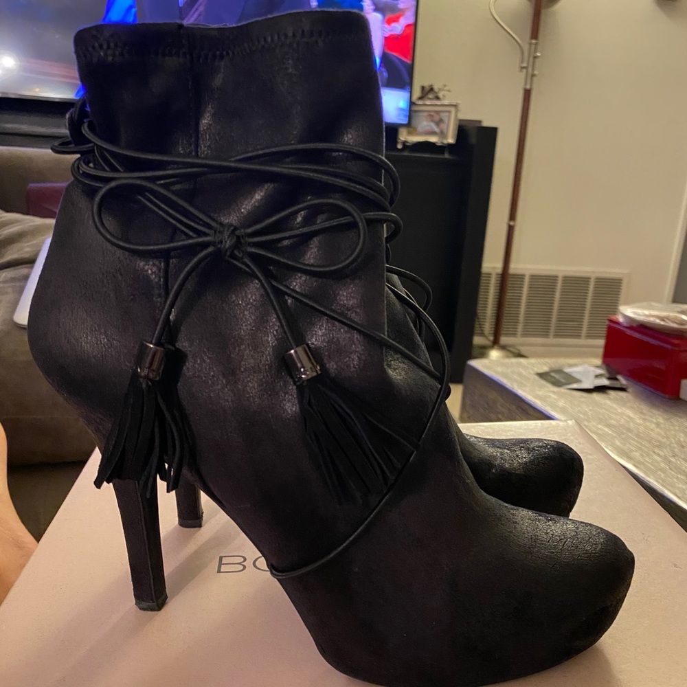 BCBG Shimmer Black Calf Booties